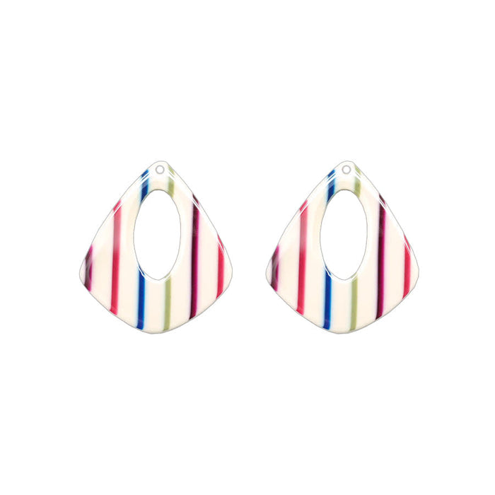 31x35mm Off White Skinny Stripe Acetate Pear Shape Pendant (1 Pair)