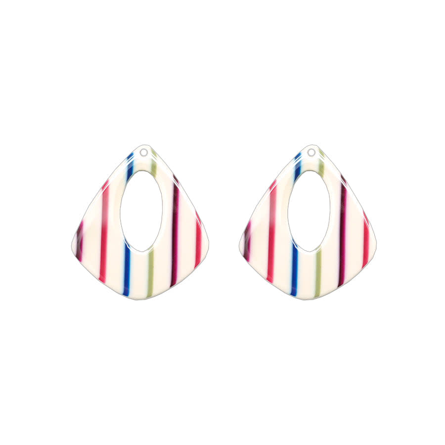 31x35mm Off White Skinny Stripe Acetate Pear Shape Pendant (1 Pair)
