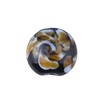 17mm Black with White and Brown Dotty Swirl Disc Lampwork Beads (3 Pieces)