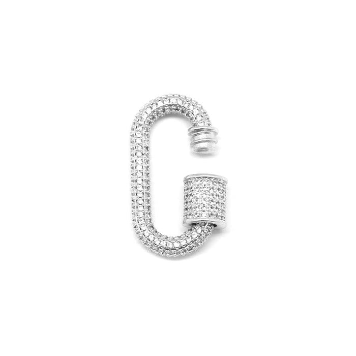 28mm Silver Plated with Clear Rhinestones Jewelry Carabiner with Lock Clasp or Pendant