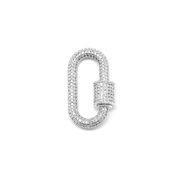 28mm Silver Plated with Clear Rhinestones Jewelry Carabiner with Lock Clasp or Pendant