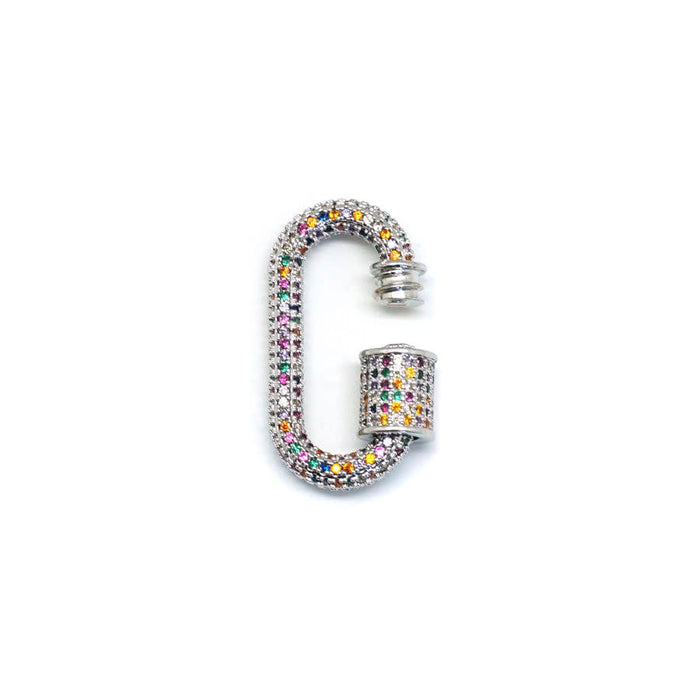 28mm Silver Plated with Multi-Color Rhinestones Jewelry Carabiner with Lock Clasp or Pendant