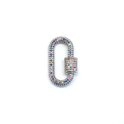 28mm Silver Plated with Multi-Color Rhinestones Jewelry Carabiner with Lock Clasp or Pendant