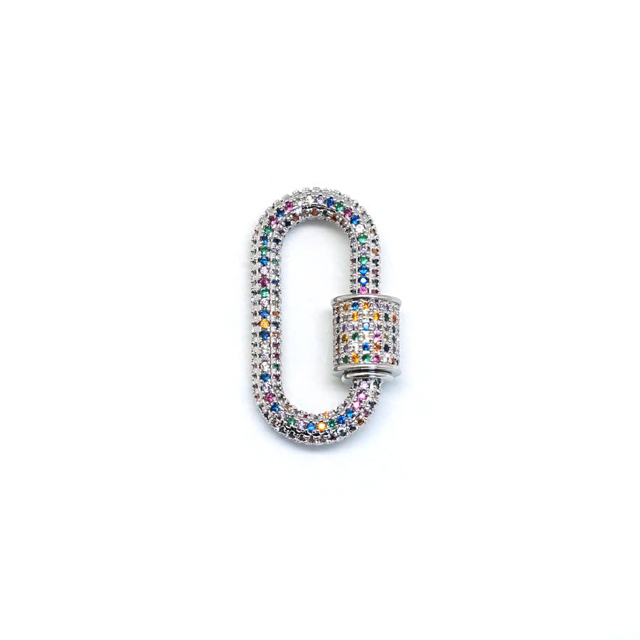 28mm Silver Plated with Multi-Color Rhinestones Jewelry Carabiner with Lock Clasp or Pendant