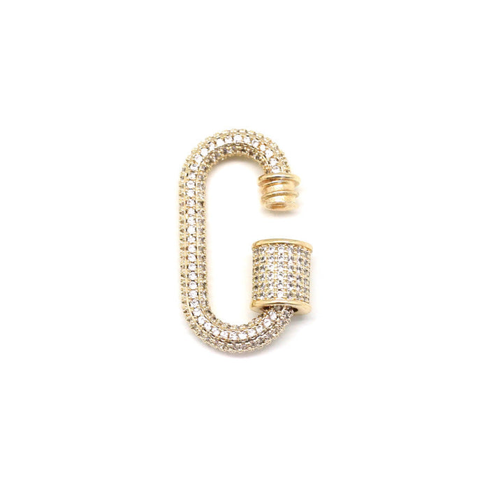 28mm Gold Plated with Clear Rhinestones Jewelry Carabiner with Lock Clasp or Pendant