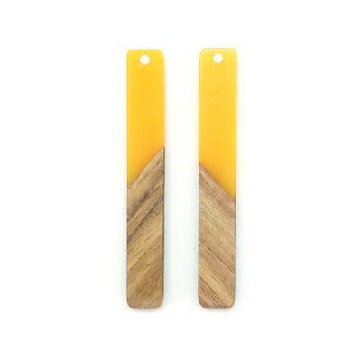 8x52mm Wood & Sunshine Yellow Resin Long Rectangle Focal Piece Pendant Charm (1 Pair)