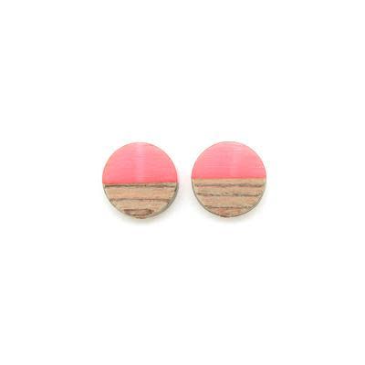 15mm Wood & Pink Resin Disc Bead (1 Pair)