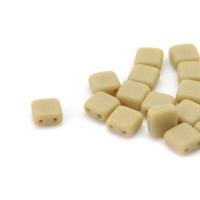 6mm Matte French Beige Two Hole Tile Czech Glass Beads by CzechMates