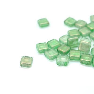 6mm Halo Verona Green Two Hole Tile Czech Glass Beads by CzechMates