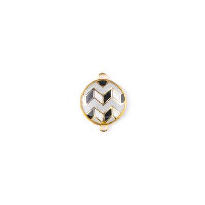 18mm Grey Mix Enamel Gold Plated Round Zigzag Connector Charm