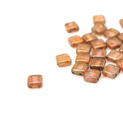 6mm Luster Transparent Gold Smokey Topaz Two Hole Tile Czech Glass Beads by CzechMates