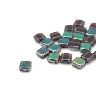 6mm Tanzanite Celsian Two Hole Tile Czech Glass Beads by CzechMates