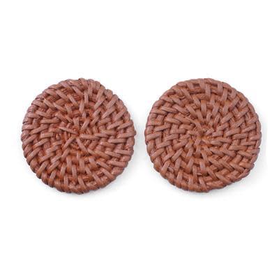 Brown Handmade Woven Rattan Straw Disc Pendant/Connector (1 Pair)