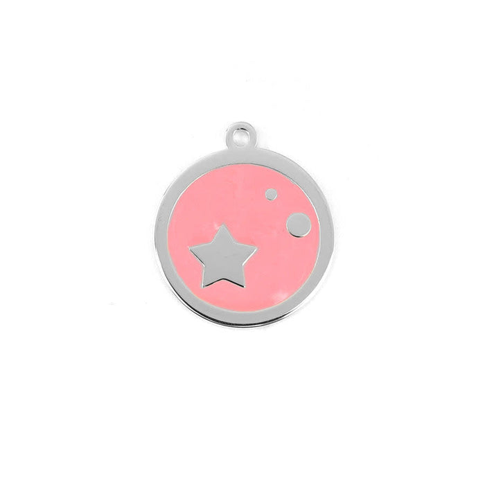 22mm Rhodium Plated Star Charm with Coral Enamel
