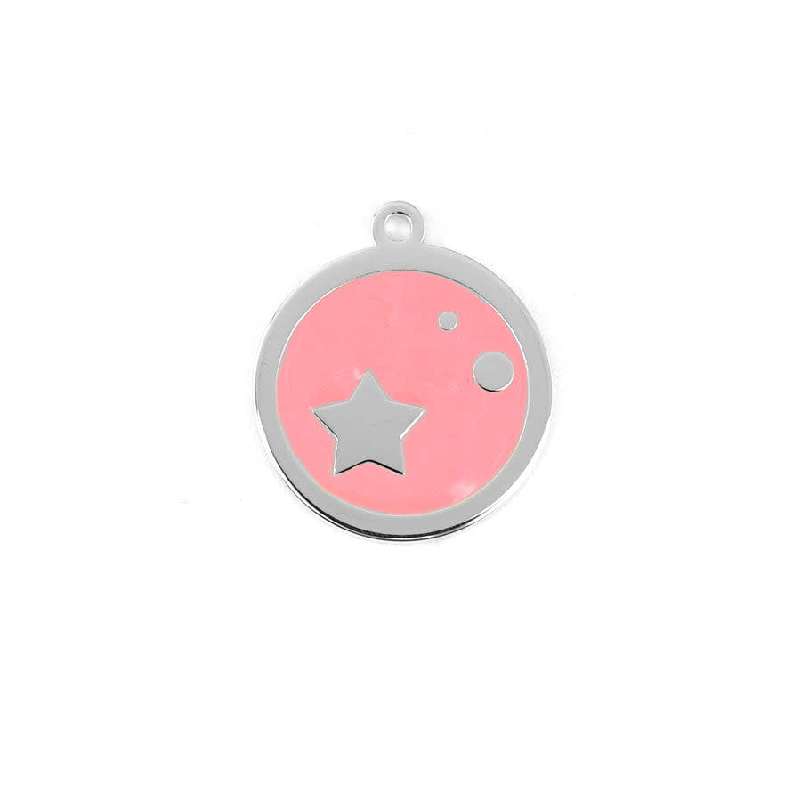 22mm Rhodium Plated Star Charm with Coral Enamel