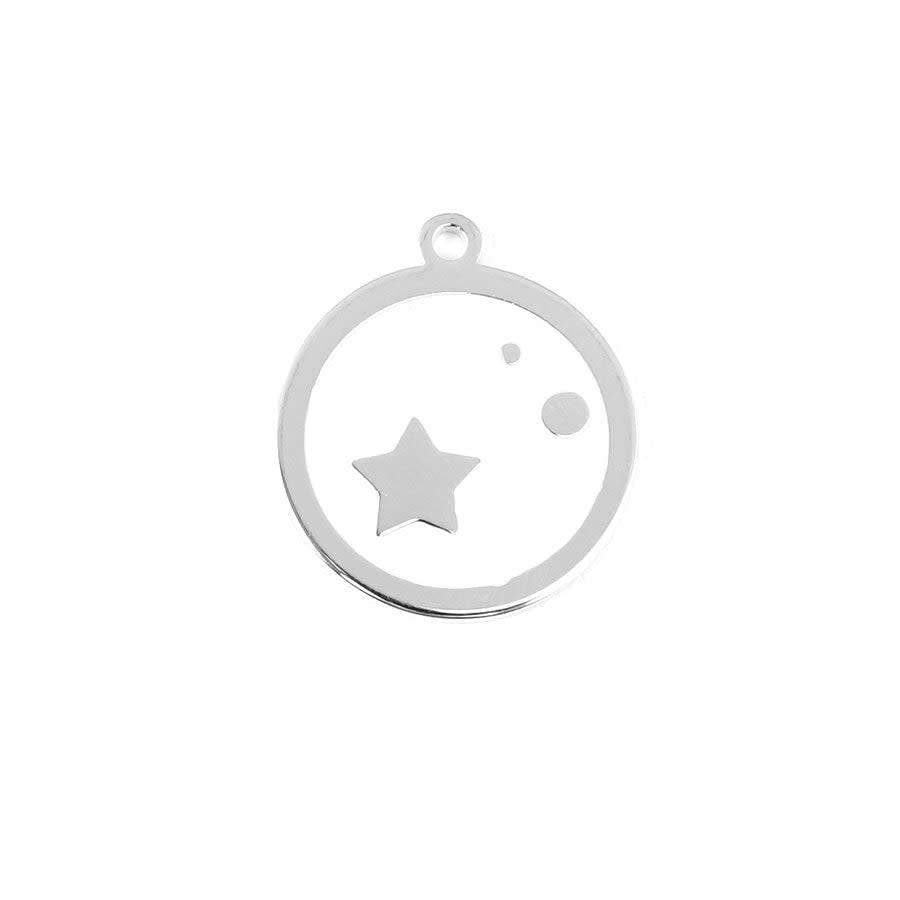 22mm Rhodium Plated Star Charm with White Enamel