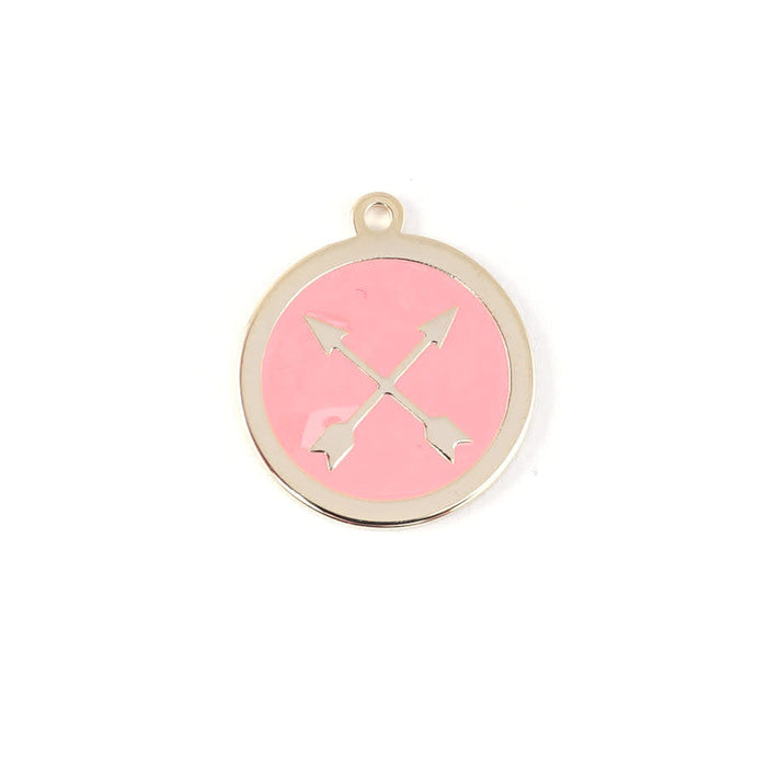 22mm Gold Plated Crossed Arrows Charm with Coral Enamel