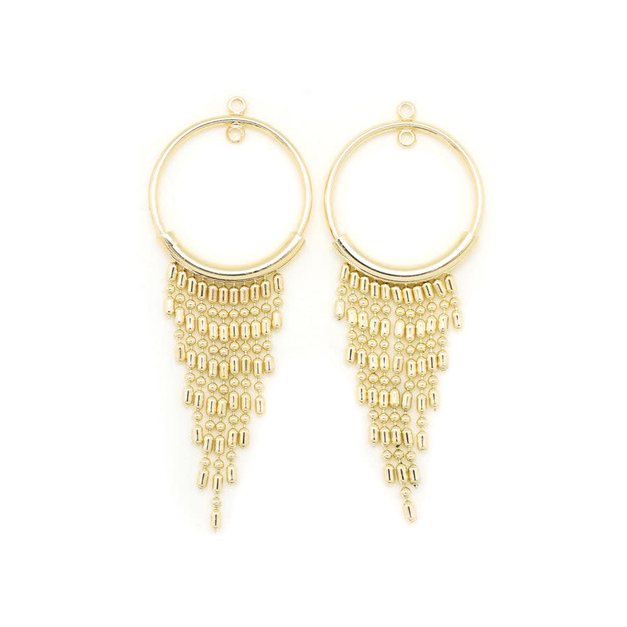 65mm Gold Plated Round Connector With Dot N Dash Tassel (1 Pair)