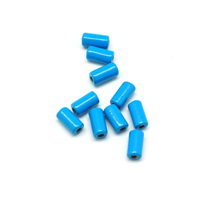 6mm Blue Enamel Tube Bead (10 Pieces)