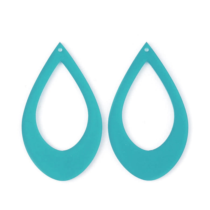 77x45mm Jumbo Teardrop with Cutout Acrylic Component Set - Teal Blue (1 Pair)
