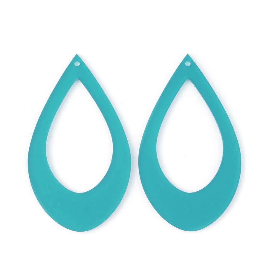 77x45mm Jumbo Teardrop with Cutout Acrylic Component Set - Teal Blue (1 Pair)