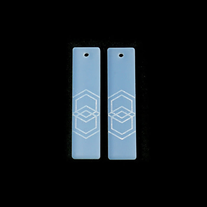 50x12mm Rectangle with Hexagon Etched Design Acrylic Component Set - Frost Blue (1 Pair)