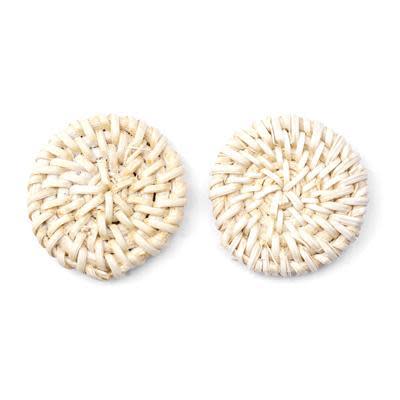 Handmade Woven Rattan Straw Disc Pendant/Connector (1 Pair)
