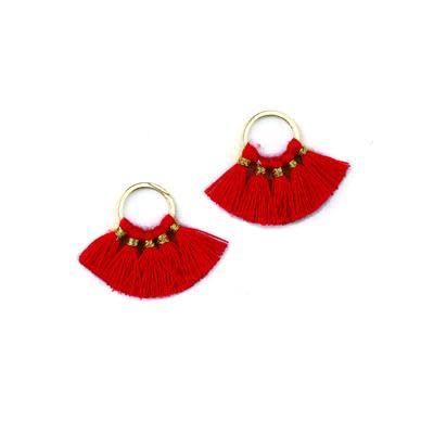19x29mm Red Fan Tassel on Gold Ring (1 Pair)