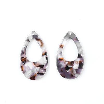 37x21mm Brown and Cream Acetate Teardrop with Small Cutout Pendant (1 Pair)