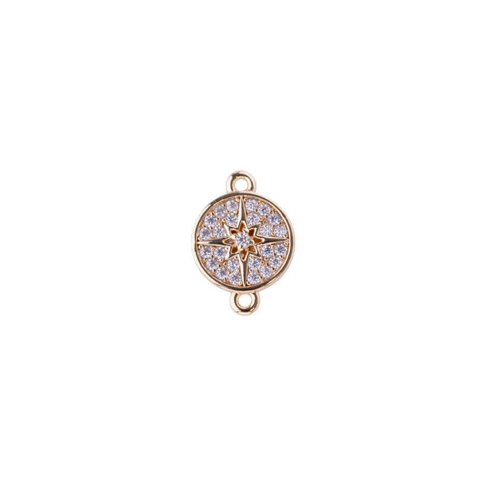 15mm Round Connector with Crystal Embellishments from the Glam Collection - Gold Plated
