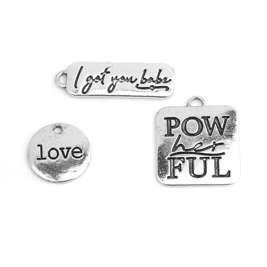 PowHERful 3 Piece Charm Set in Silver - "I Got You Babe" "PowHERful" "Love" - GB Exclusive