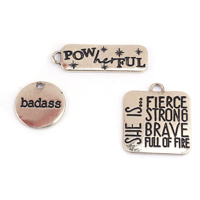 PowHERful 3 Piece Charm Set in Gold - "She isâ€¦..." "PowHERful" "Badass" - GB Exclusive