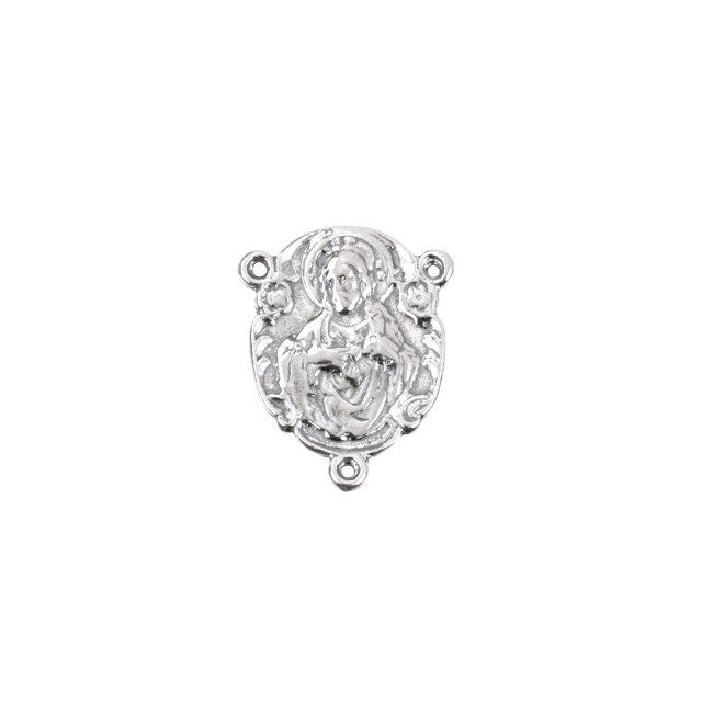 Sterling Silver Charm, Oval Rosary Center 17.5x14mm, 1 Piece