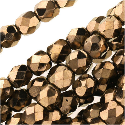 Czech Fire Polished Glass Beads 4mm Round - Metallic Bronze (50 pcs)