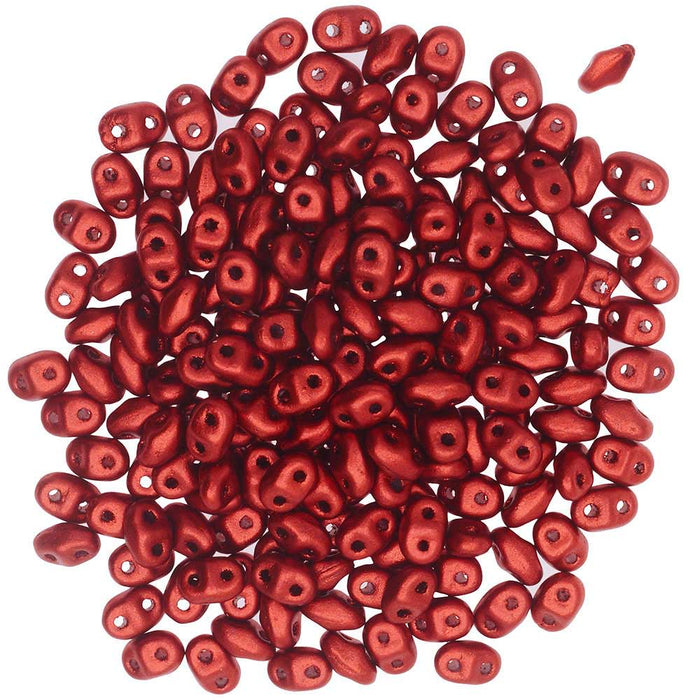 Czech Glass MiniDuo, 2-Hole Beads 2x4mm, Chalk Lava Red (2.5 Inch Tube)