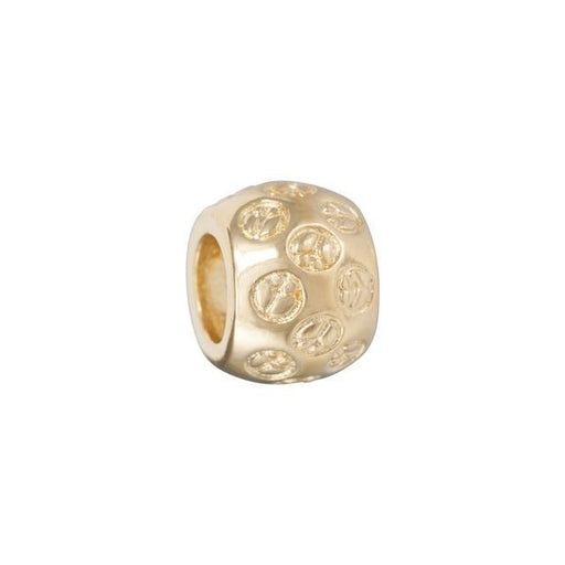 Large Hole Bead, Round with Peace Signs 9.5mm, Gold Plated (1 Piece)
