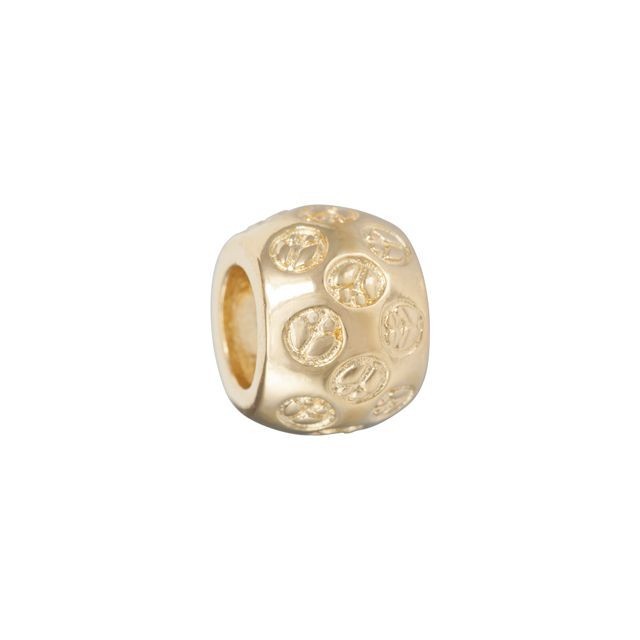 Large Hole Bead, Round with Peace Signs 9.5mm, Gold Plated (1 Piece)