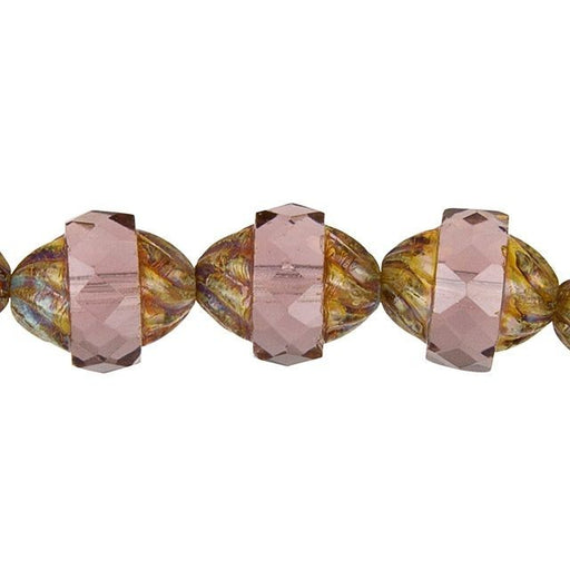 Czech Glass Pale Mauve with Picasso Spiral Central-Cut Oval Bead Strand by Raven's Journey