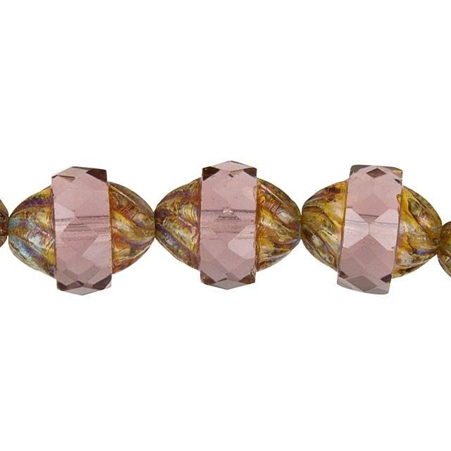 Czech Glass Pale Mauve with Picasso Spiral Central-Cut Oval Bead Strand by Raven's Journey