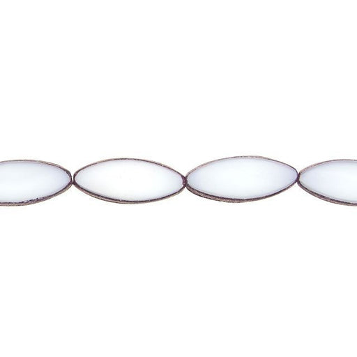 Czech Glass 20 x 9mm White Silk with Purple Bronze Pointed Oval Table-Cut Bead Strand by Raven's Journey
