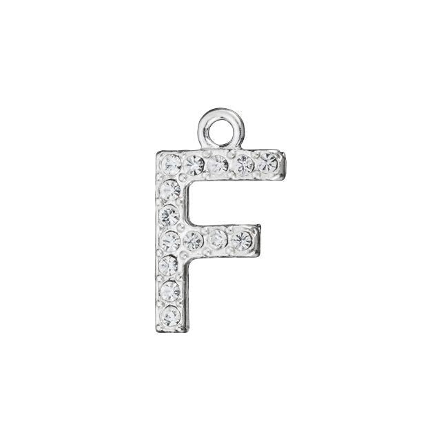 Alphabet Pendant, Letter 'F' with Rings 12.5mm, Sterling Silver (1 Piece)