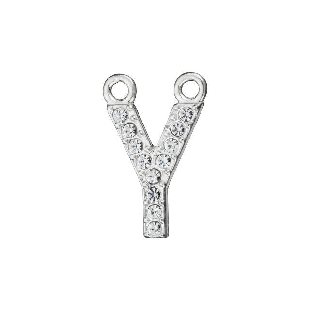 Alphabet Pendant, Letter 'Y' with 2 Rings 12.5mm, Sterling Silver (1 Piece)