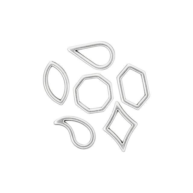 Charm, Geometric Shapes Set, Antiqued Silver Plated (6 Piece Set)
