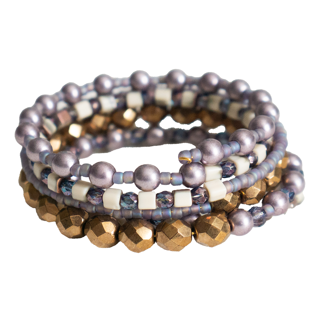 Bohemian Czech Glass Stacked Memory Wire Bracelet in Purple and Bronze - Exclusive Beadaholique Jewelry Kit