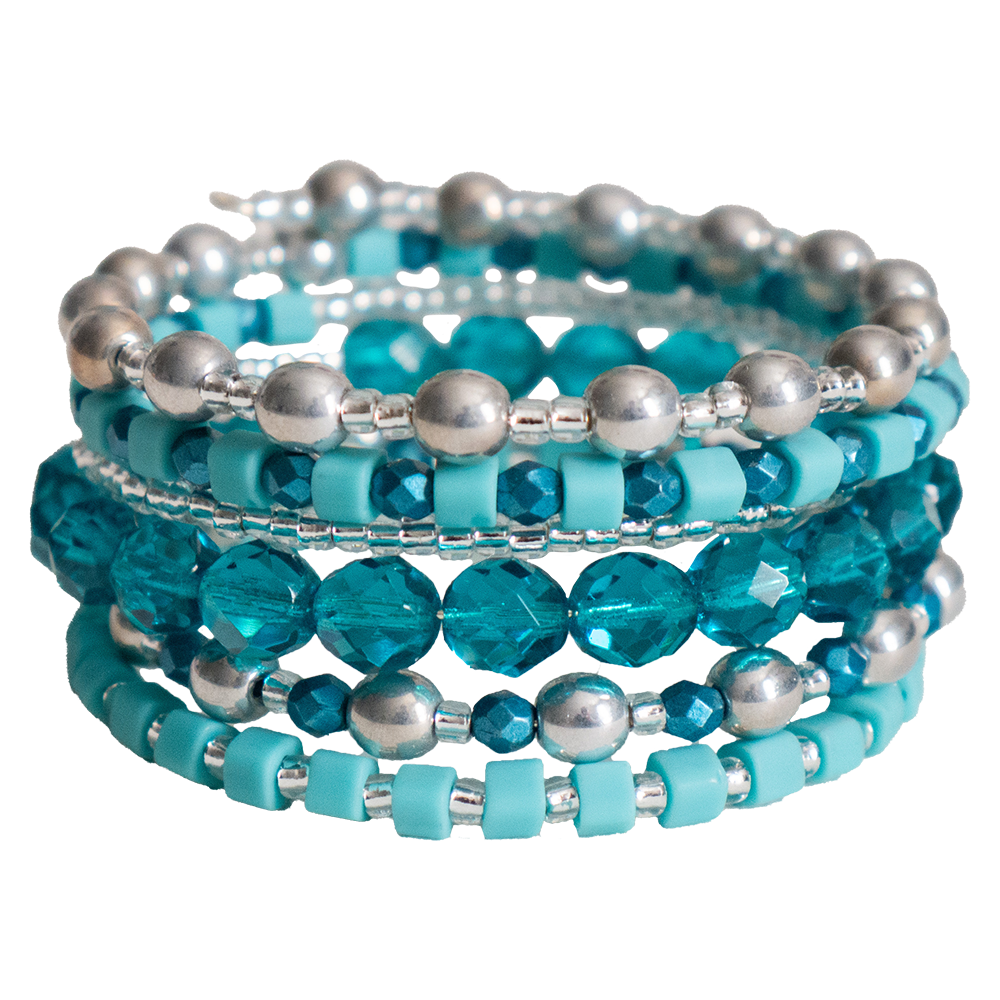 Bohemian Czech Glass Stacked Memory Wire Bracelet in Blue and Turquoise - Exclusive Beadaholique Jewelry Kit