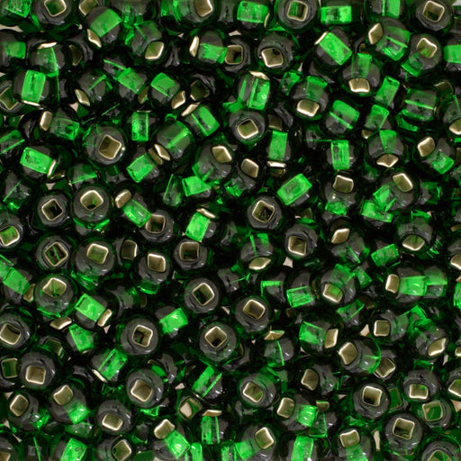 Preciosa Czech Glass, 6/0 Round Pony Seed Bead, Silver Lined Transparent Green (1 Tube)