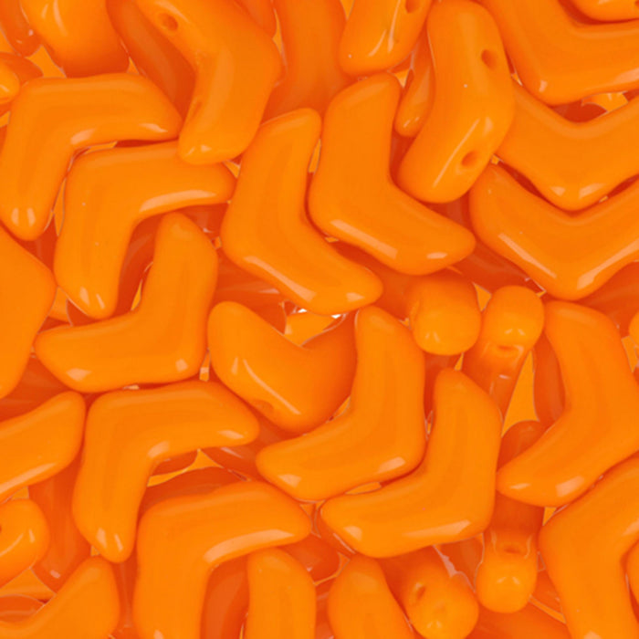 Czech Glass, 2-Hole Chevron Beads 10x4mm, Opaque Orange (1 Strand)