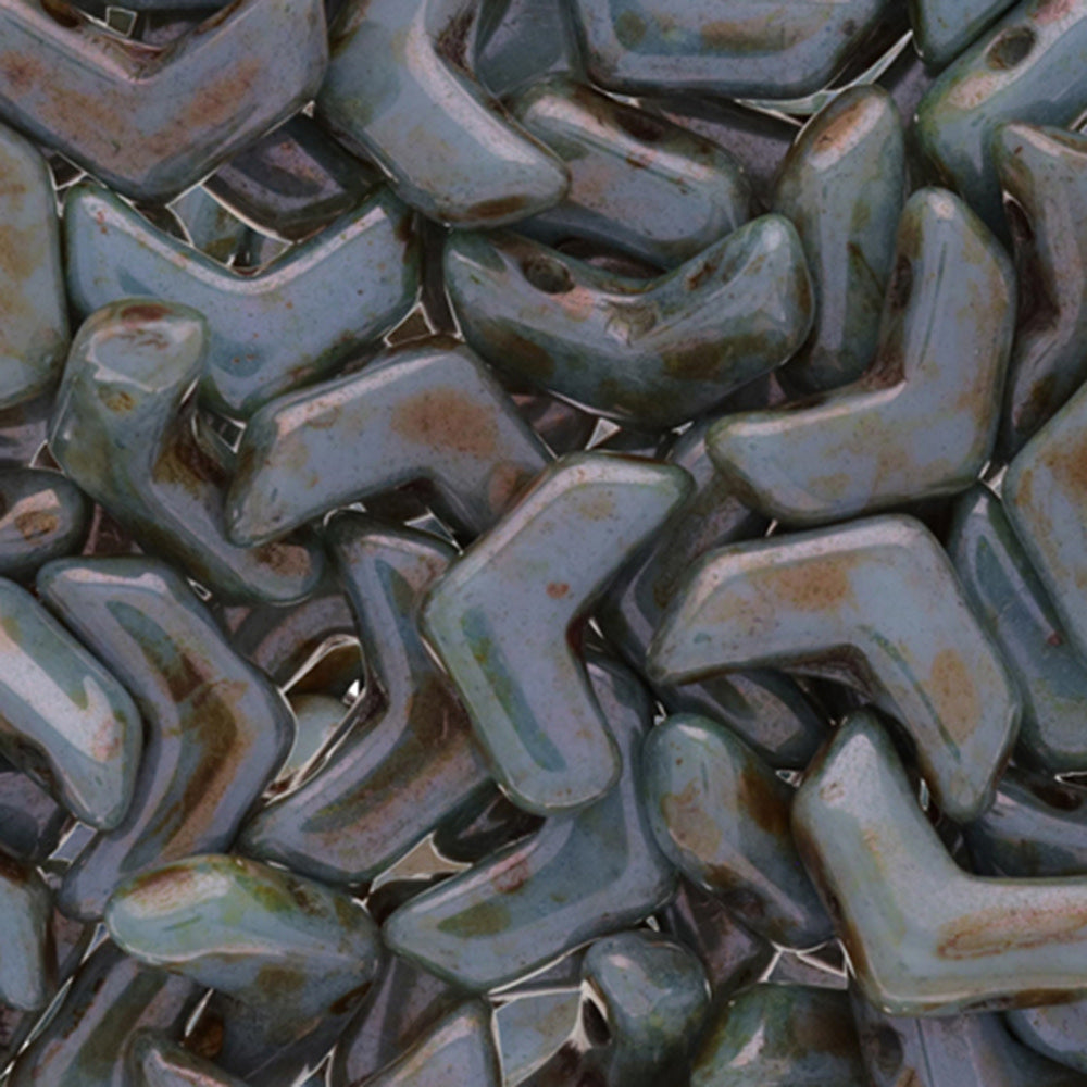 Czech Glass, 2-Hole Chevron Beads 10x4mm, Luster Opaque Green (1 Strand)