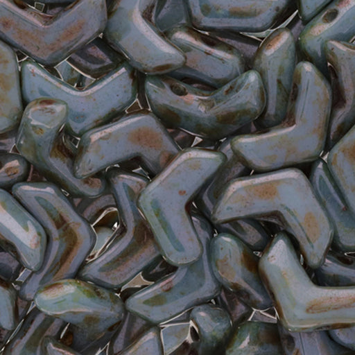 Czech Glass, 2-Hole Chevron Beads 10x4mm, Luster Opaque Green (1 Strand)