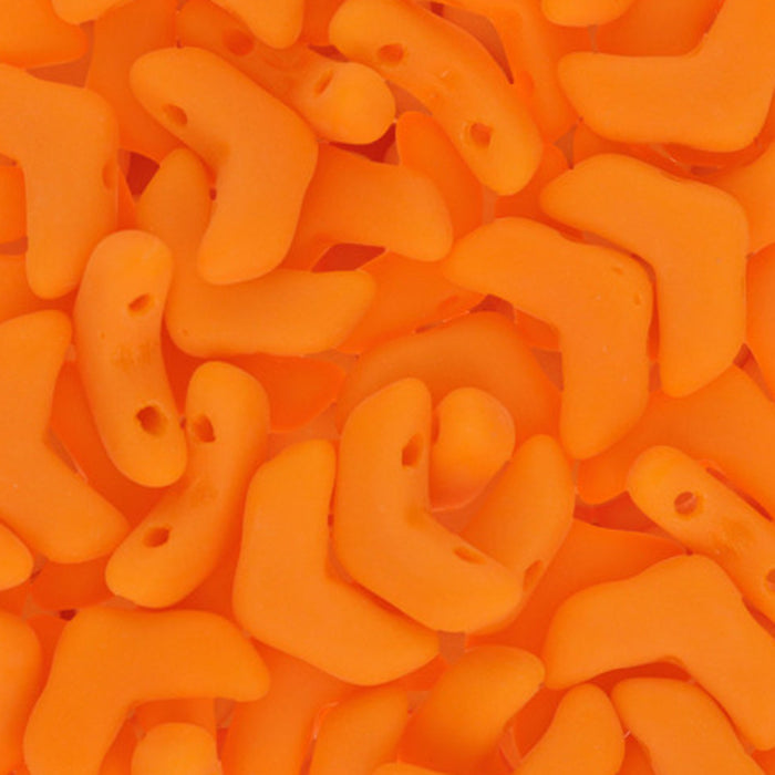 Czech Glass, 2-Hole Chevron Beads 10x4mm, Matte Opaque Orange (1 Strand)